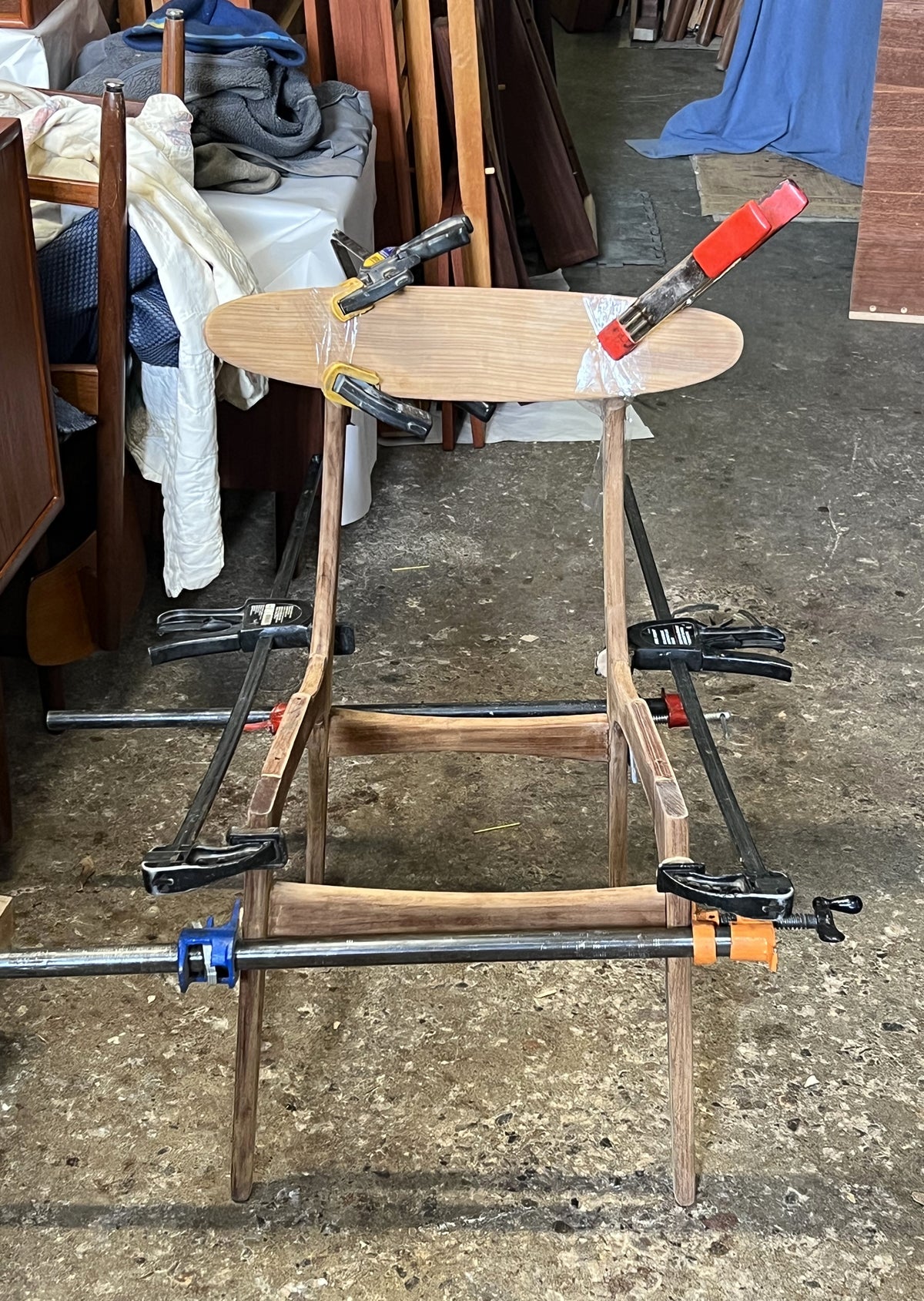 4 REFINISHED Mid Century Modern Teak Afromosia Chairs, will be REUPHOLSTERED