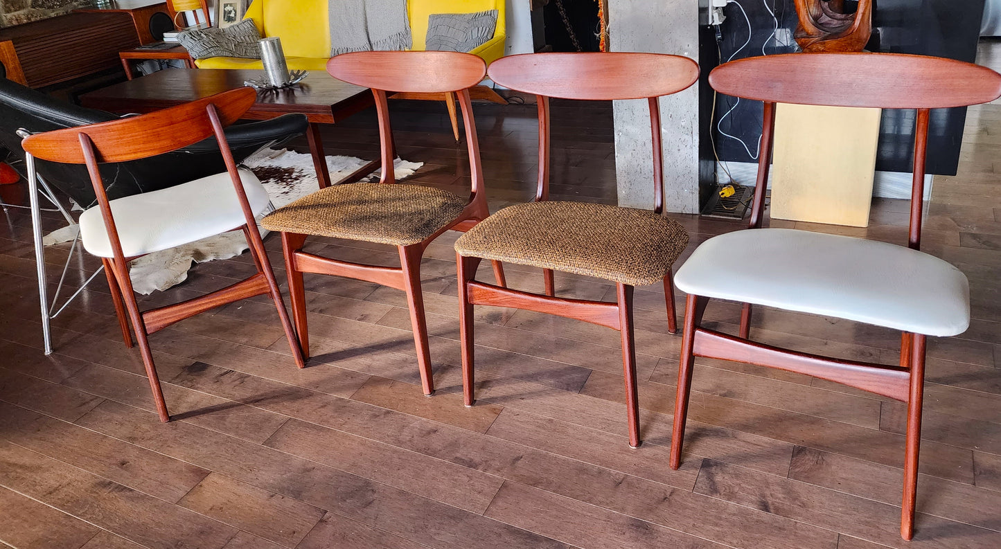 4 REFINISHED Mid Century Modern Teak Afromosia Chairs, will be REUPHOLSTERED