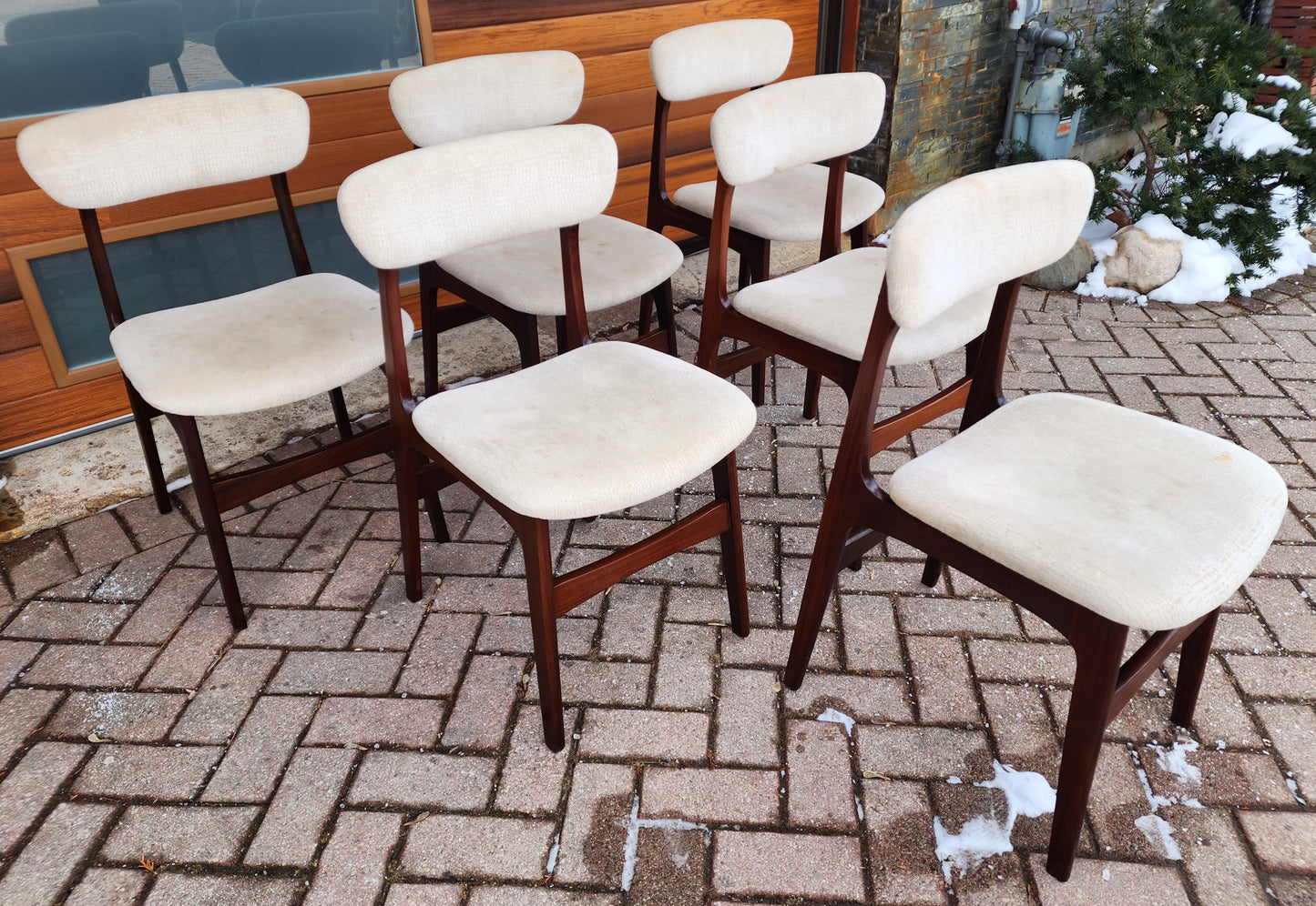 6 RESTORED Mid Century Modern Teak Chairs by R.Huber, will be Reupholstered