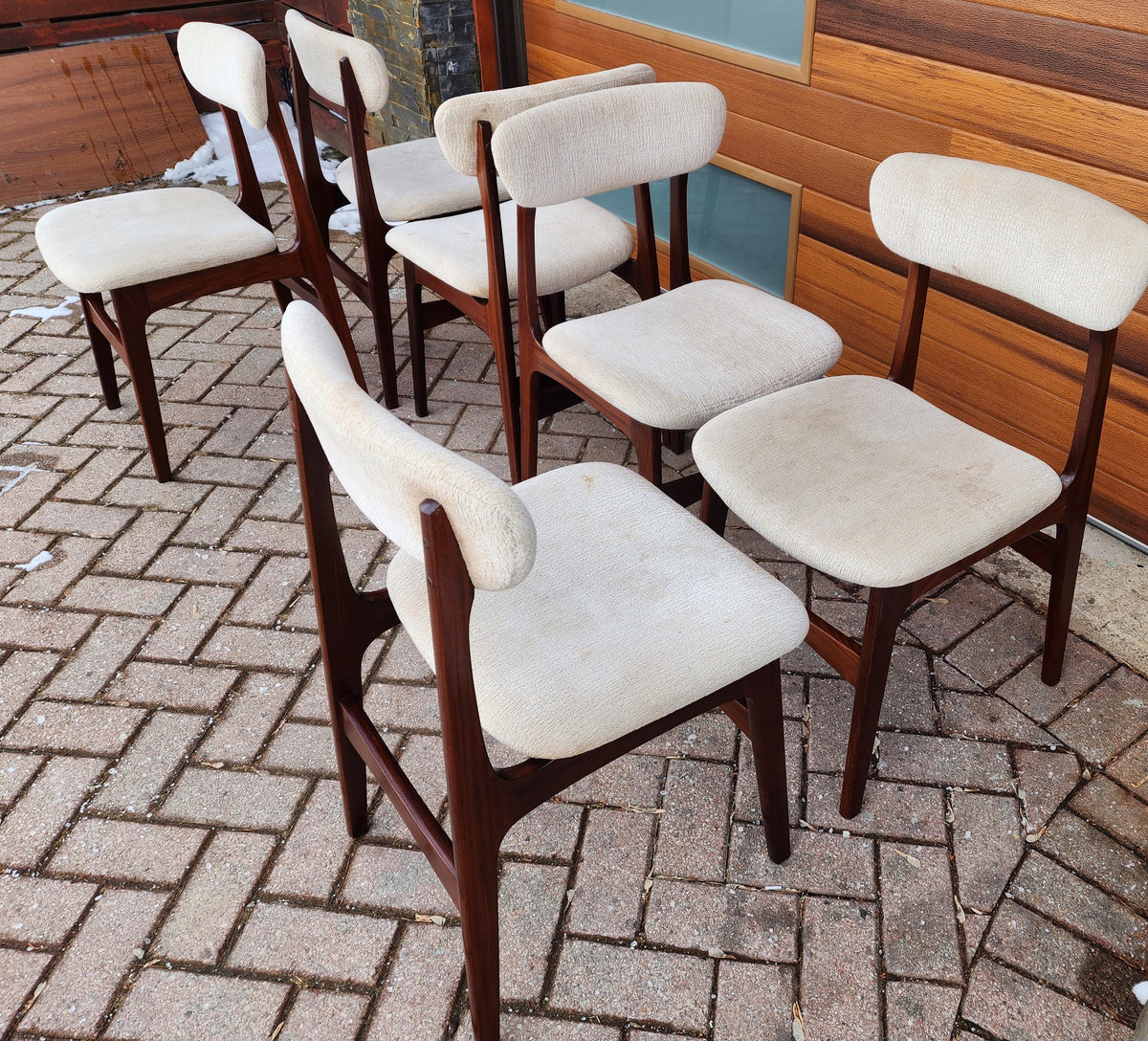 6 RESTORED Mid Century Modern Teak Chairs by R.Huber, will be Reupholstered