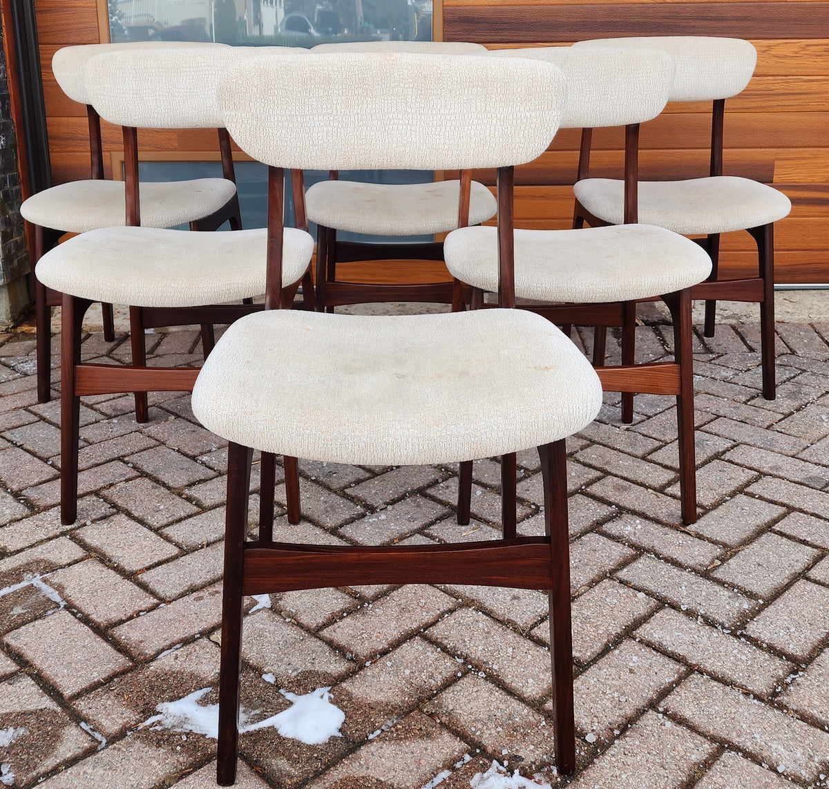6 RESTORED Mid Century Modern Teak Chairs by R.Huber, will be Reupholstered