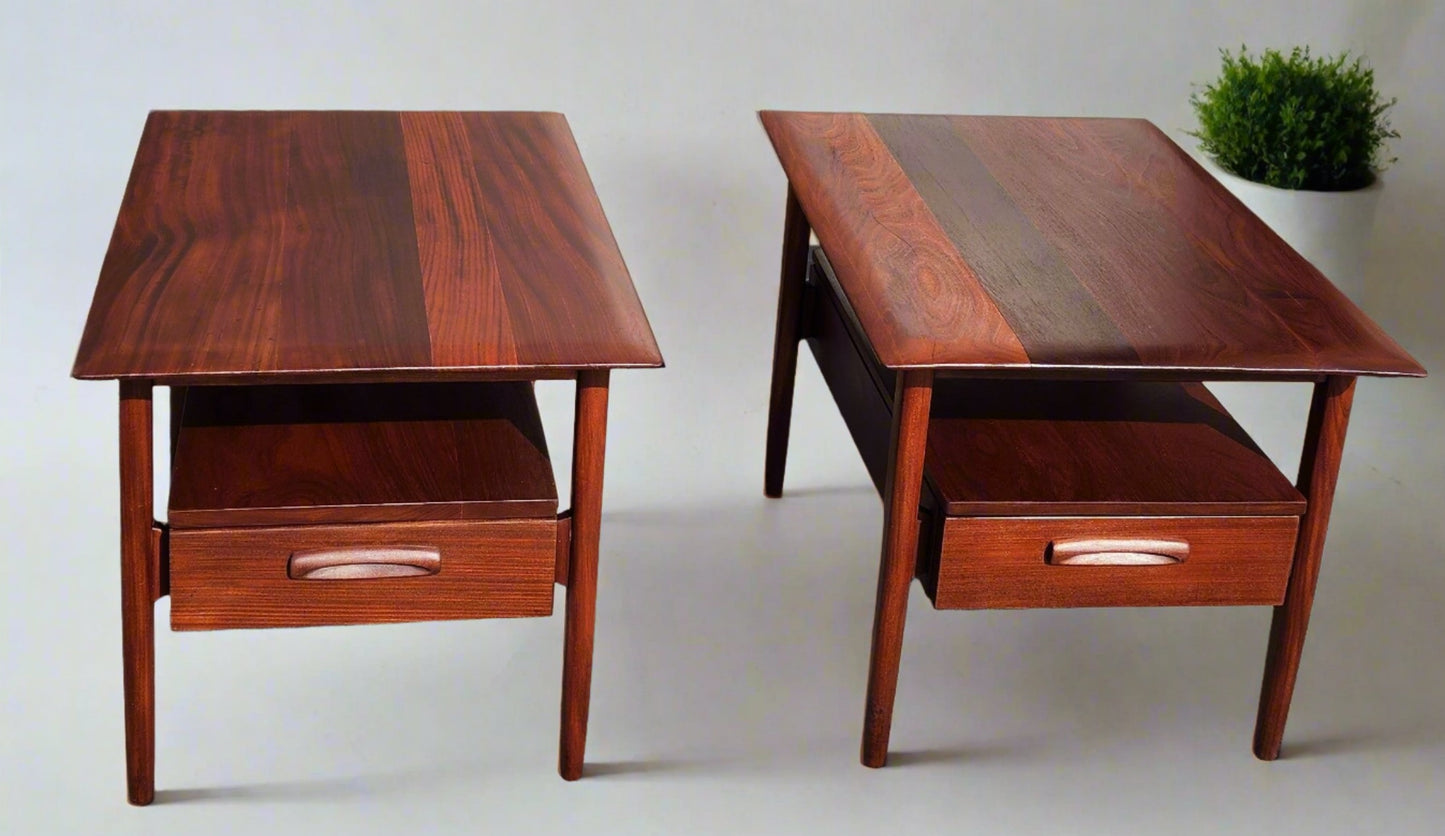 REFINISHED Mid Century Modern Solid Teak Side Table w Drawers by Imperial (2 available)