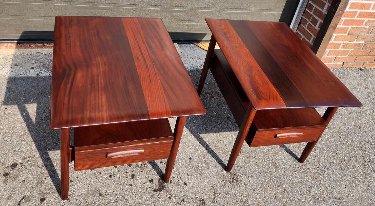 REFINISHED Mid Century Modern Solid Teak Side Tables w Drawers or Nightstands by Imperial (2 available)