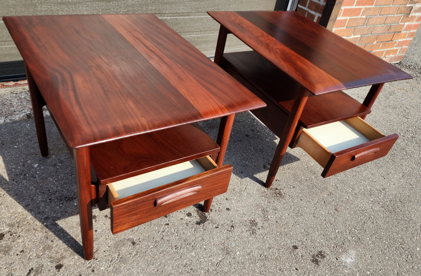 REFINISHED Mid Century Modern Solid Teak Side Table w Drawers by Imperial (2 available)