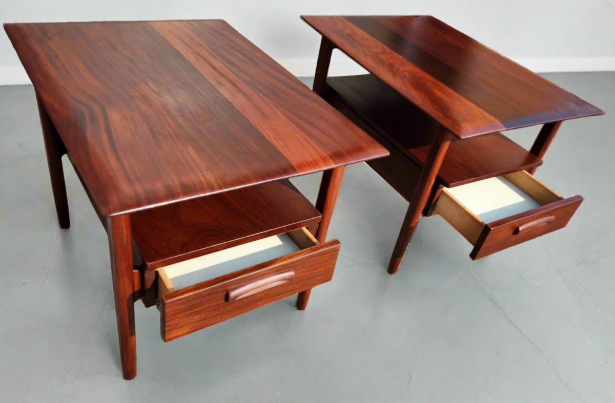 REFINISHED Mid Century Modern Solid Teak Side Tables w Drawers or Nightstands by Imperial (2 available)