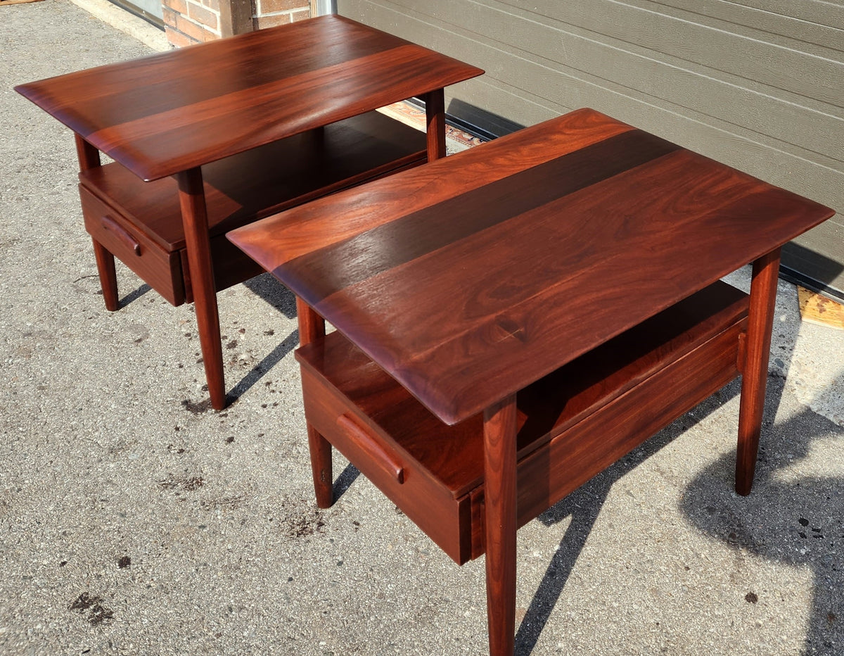 REFINISHED Mid Century Modern Solid Teak Side Tables w Drawers or Nightstands by Imperial (2 available)