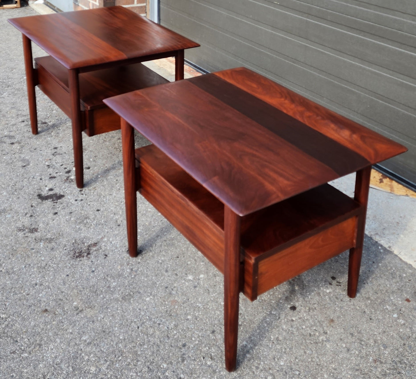 Coming***REFINISHED Mid Century Modern Solid Teak Side Table w Drawers by Imperial (2 available)