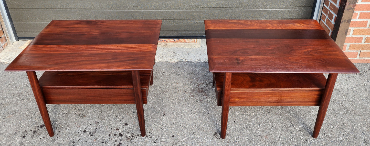 REFINISHED Mid Century Modern Solid Teak Side Table w Drawers by Imperial (2 available)