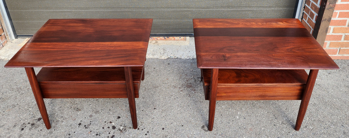 REFINISHED Mid Century Modern Solid Teak Side Tables w Drawers or Nightstands by Imperial (2 available)
