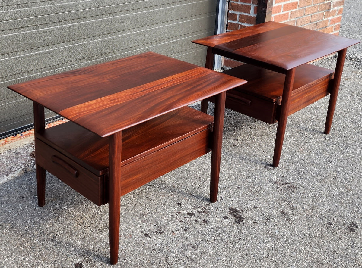 REFINISHED Mid Century Modern Solid Teak Side Tables w Drawers or Nightstands by Imperial (2 available)