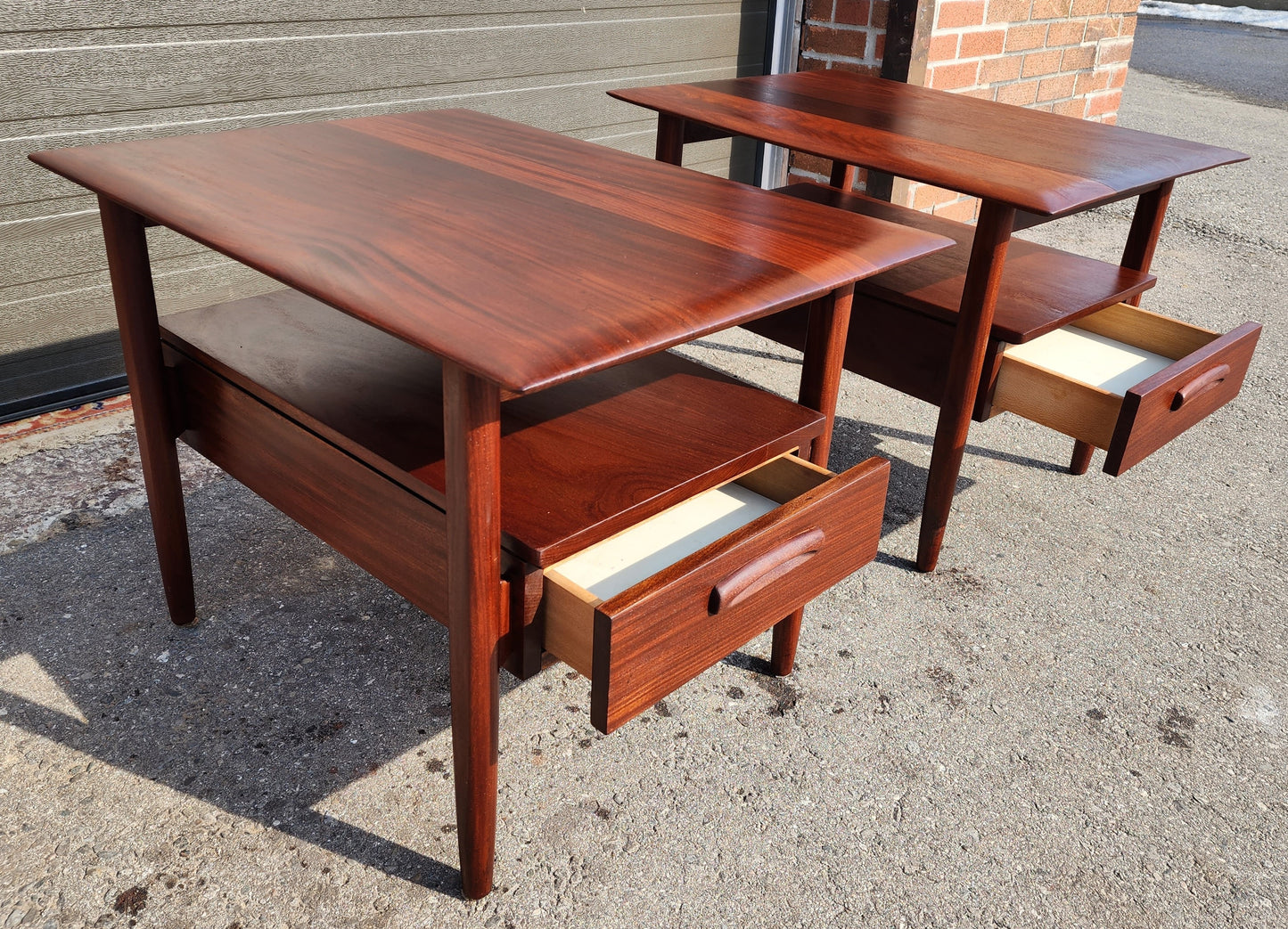 REFINISHED Mid Century Modern Solid Teak Side Table w Drawers by Imperial (2 available)