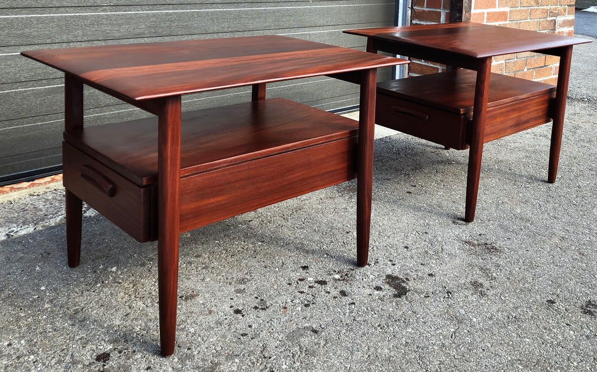 REFINISHED Mid Century Modern Solid Teak Side Tables w Drawers or Nightstands by Imperial (2 available)