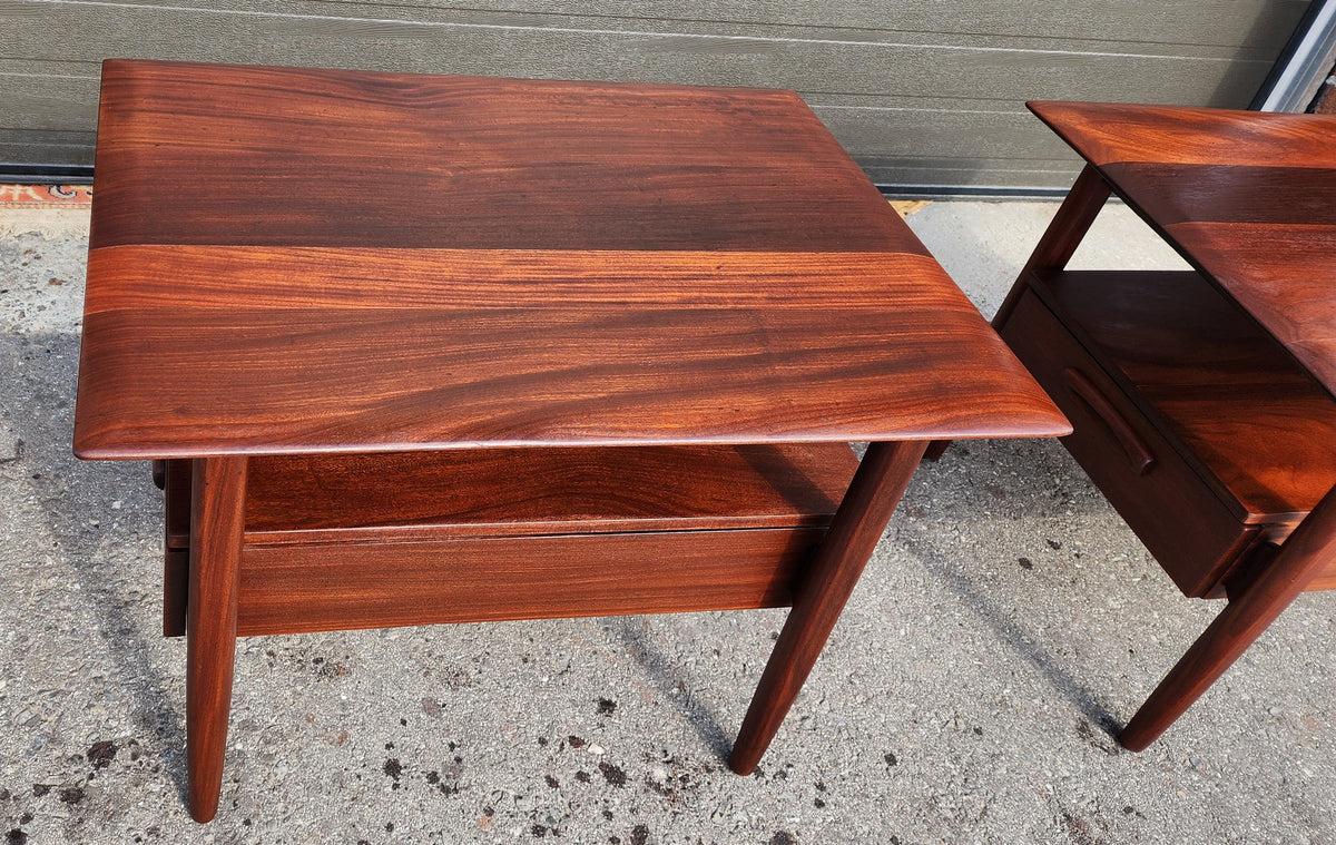 REFINISHED Mid Century Modern Solid Teak Side Tables w Drawers or Nightstands by Imperial (2 available)