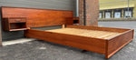 REFINISHED MCM SOLID Teak Platform Bed w floating nightstands Queen, PERFECT 2