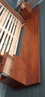 REFINISHED MCM SOLID Teak Platform Bed w floating nightstands Queen, PERFECT 4