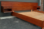 REFINISHED MCM SOLID Teak Platform Bed w floating nightstands Queen, PERFECT 5