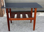 REFINISHED Mid Century Modern Solid Teak Accent Table w Shelf & Stone Top 2