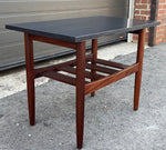 REFINISHED Mid Century Modern Solid Teak Accent Table w Shelf & Stone Top 1