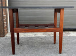 REFINISHED Mid Century Modern Solid Teak Accent Table w Shelf & Stone Top 4