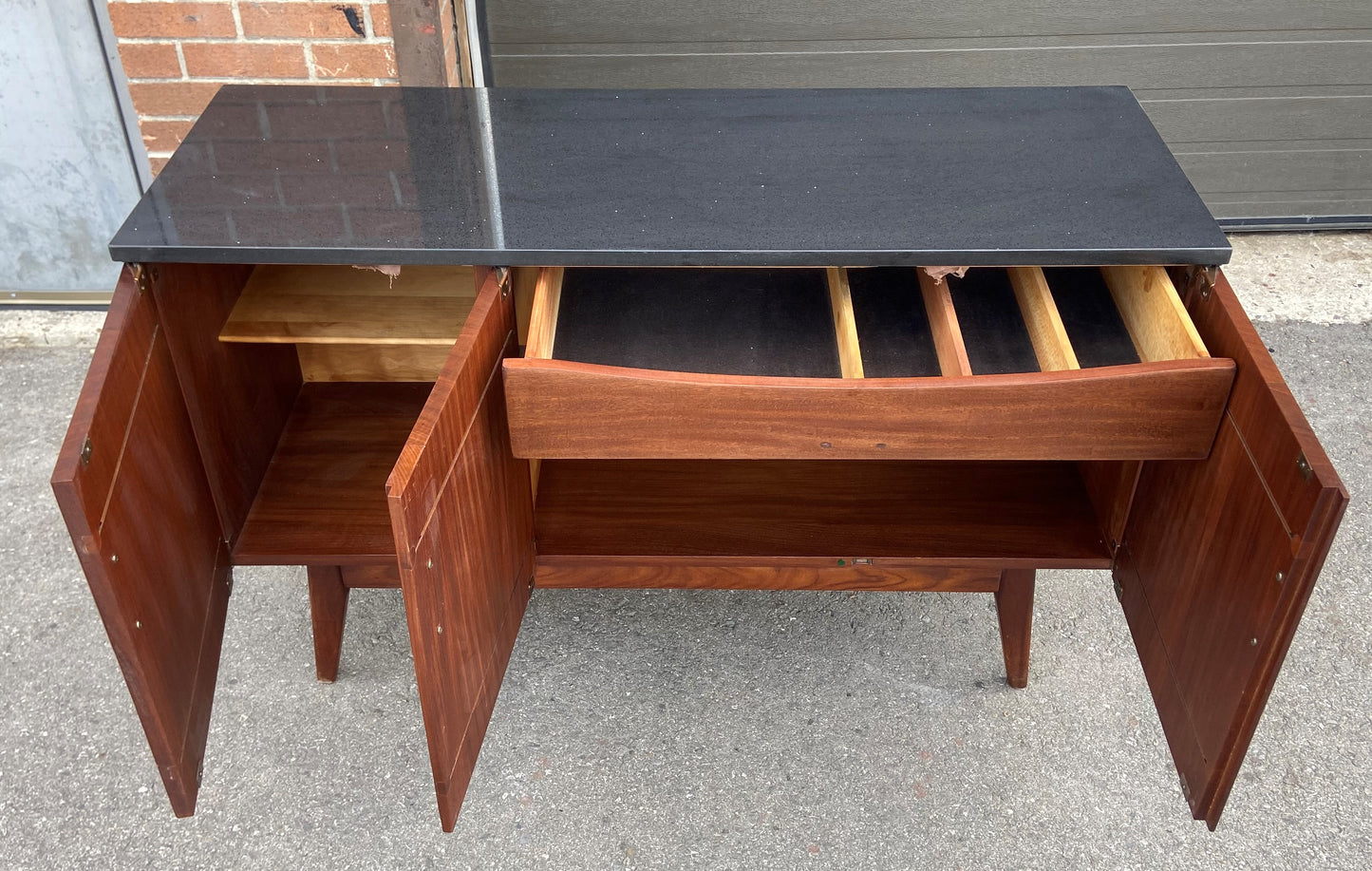 REFINISHED Mid Century Modern SOLID TEAK Buffet 49" w Stone Top