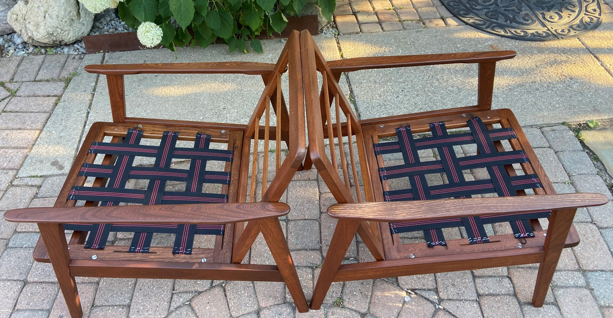 A pair of REFINISHED Mid Century Modern Lounge Chairs will get New Cushions