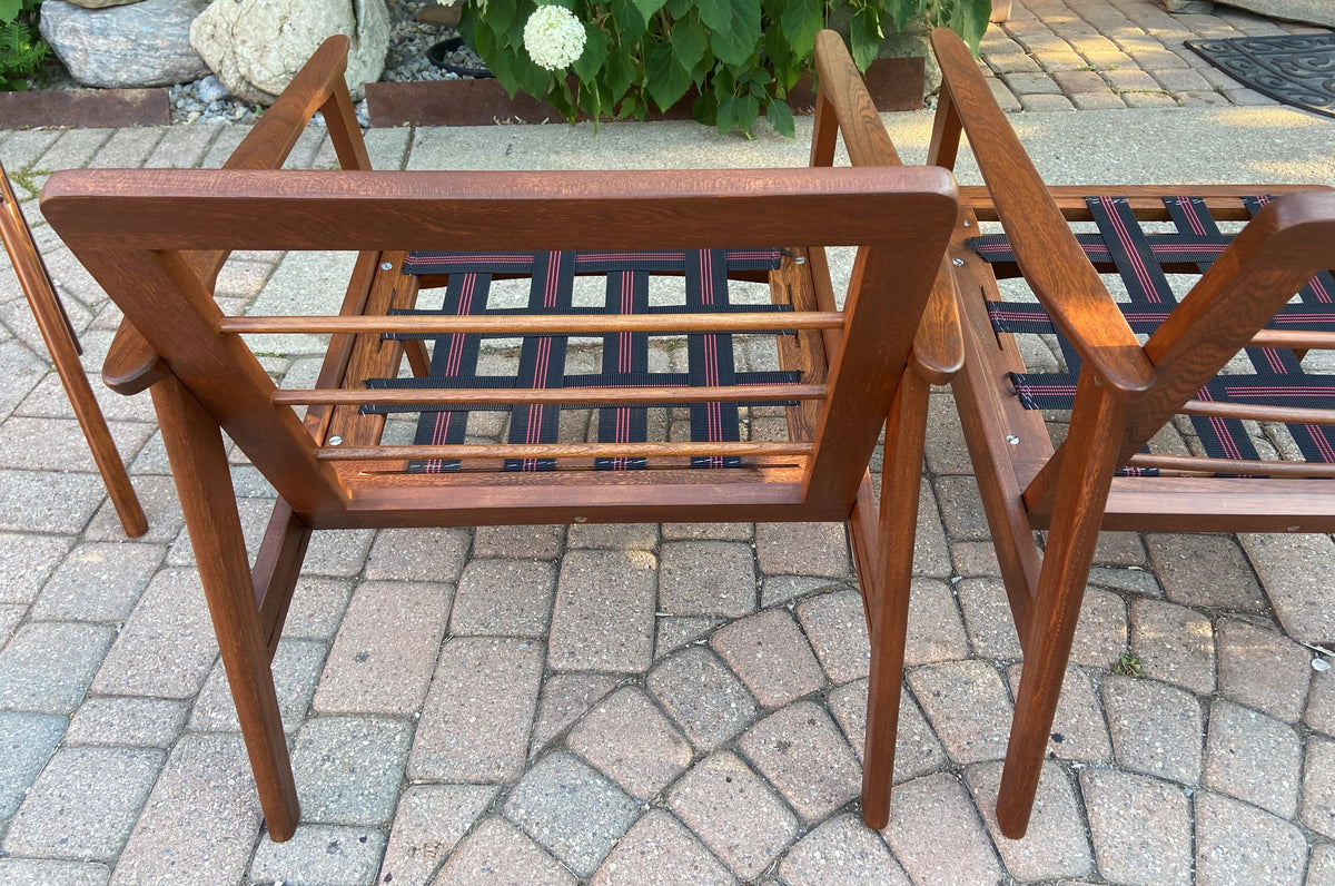 A pair of REFINISHED Mid Century Modern Lounge Chairs will get New Cushions