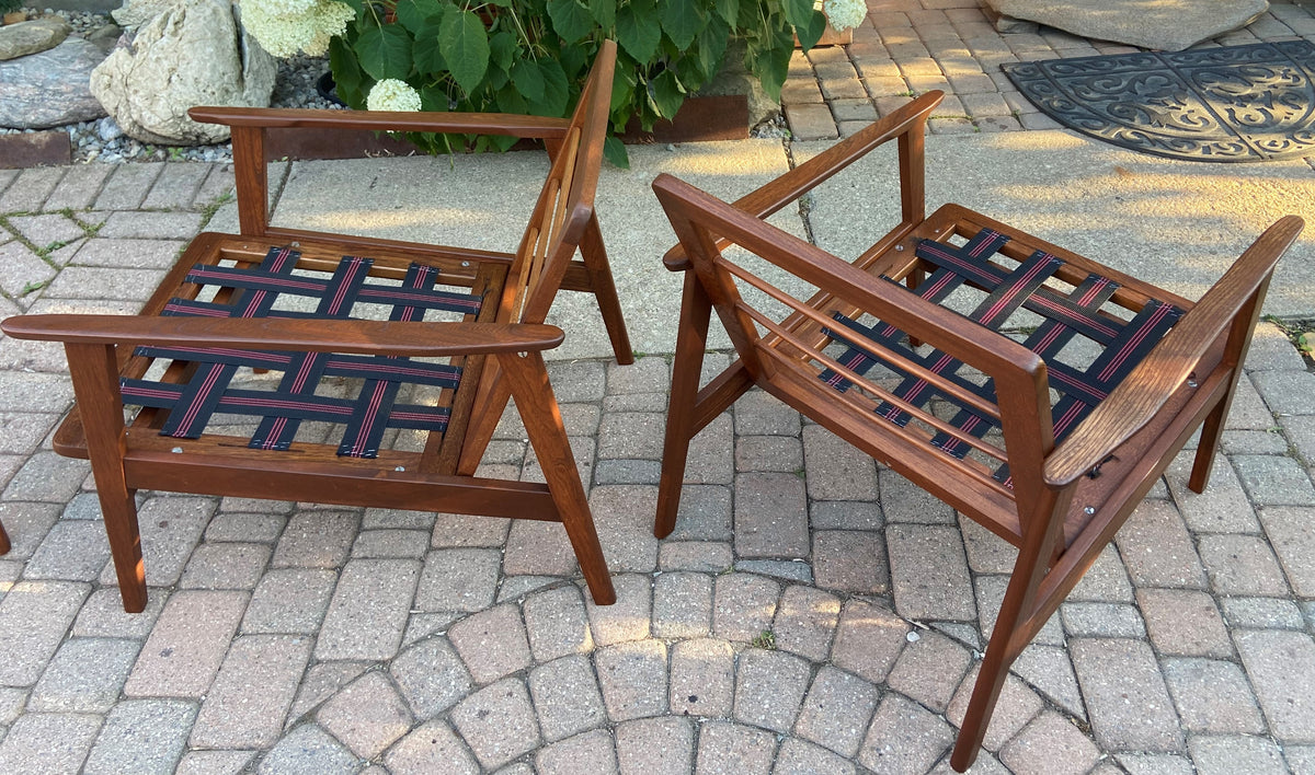 A pair of REFINISHED Mid Century Modern Lounge Chairs will get New Cushions