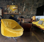 RESTORED MCM Round Swivel Chair Baughman Style in Mustard Yellow Wool Mohair 3