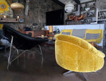 RESTORED MCM Round Swivel Chair Baughman Style in Mustard Yellow Wool Mohair 4