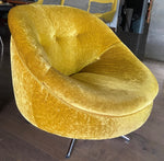 RESTORED MCM Round Swivel Chair Baughman Style in Mustard Yellow Wool Mohair 8