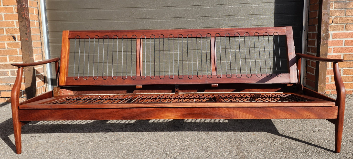 REFINISHED Mid Century Modern Solid Teak Sofa - Bed will get NEW CUSHIONS