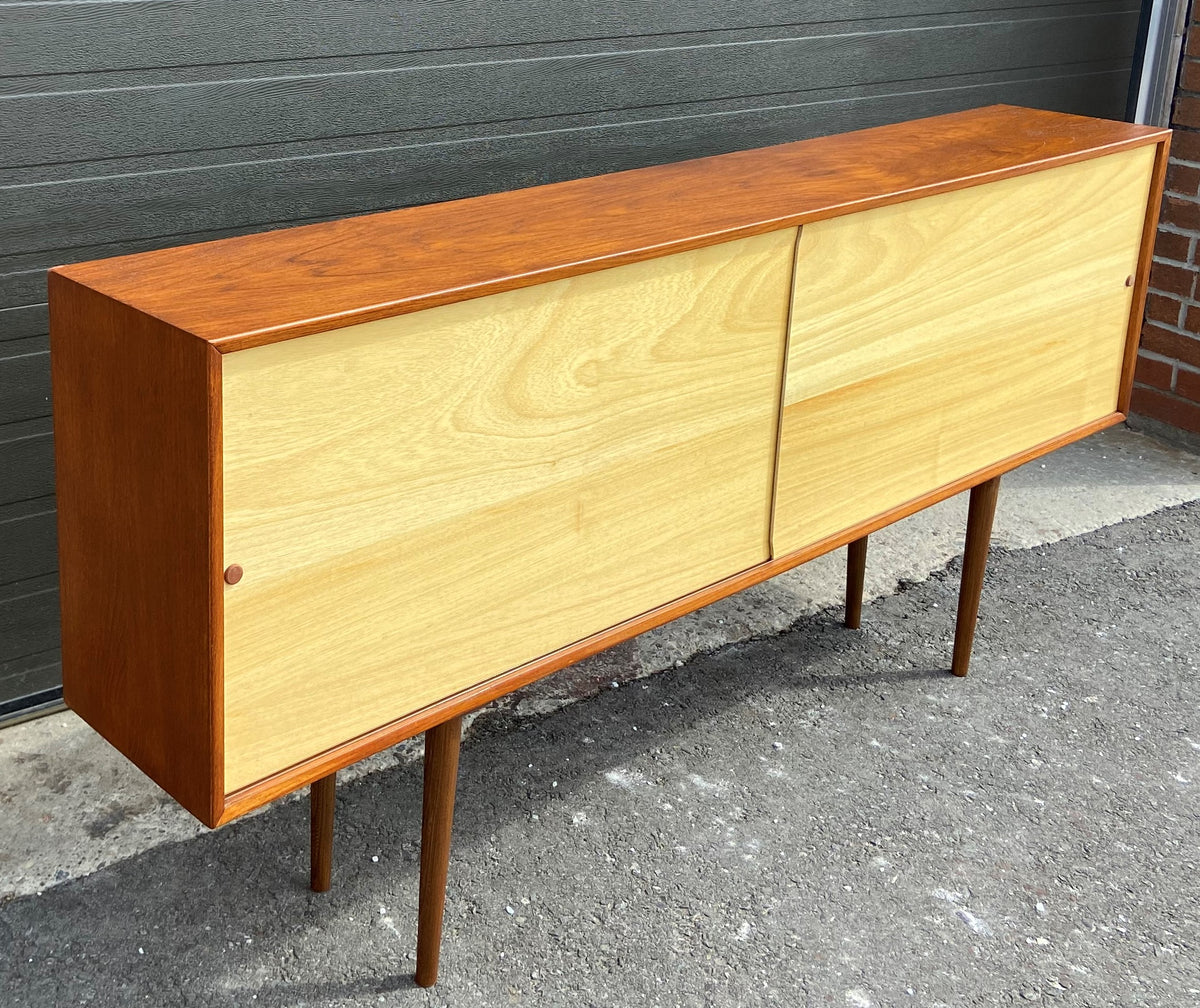 REFINISHED Mid Century Modern Teak & Birch Cabinet Narrow, 70.75