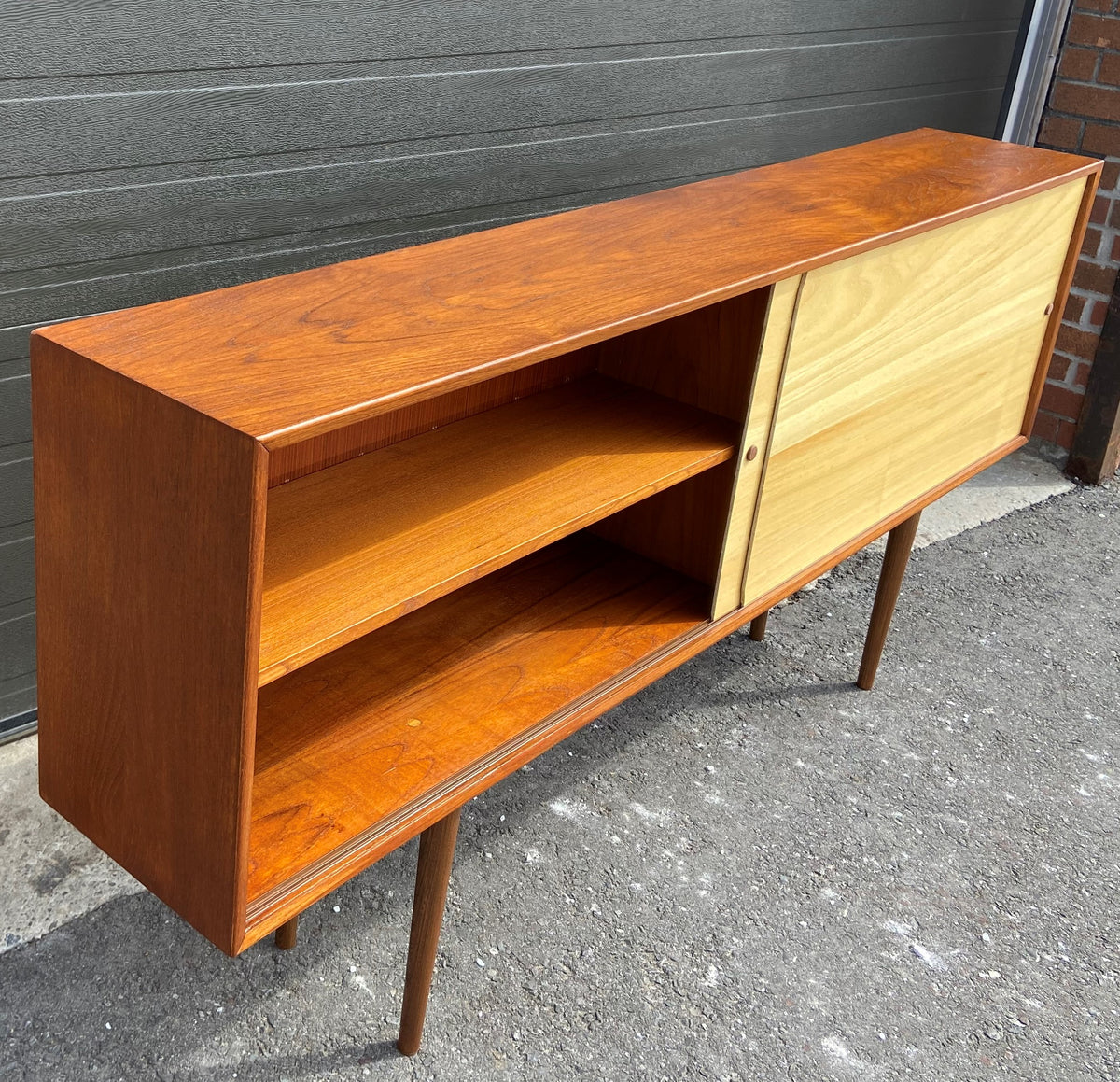 REFINISHED Mid Century Modern Teak & Birch Cabinet Narrow, 70.75