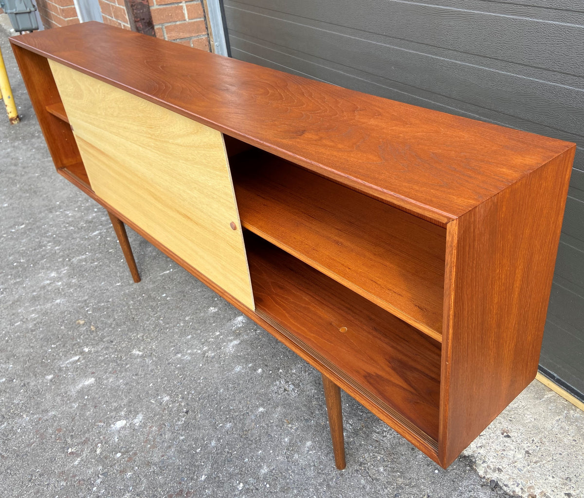 REFINISHED Mid Century Modern Teak & Birch Cabinet Narrow, 70.75