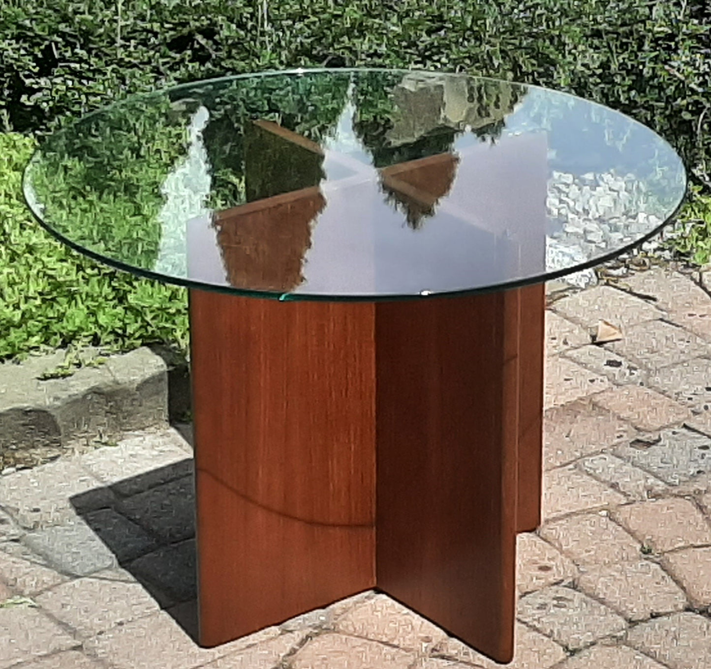 REFINISHED Mid Century Modern Teak & Glass Accent Table, perfect