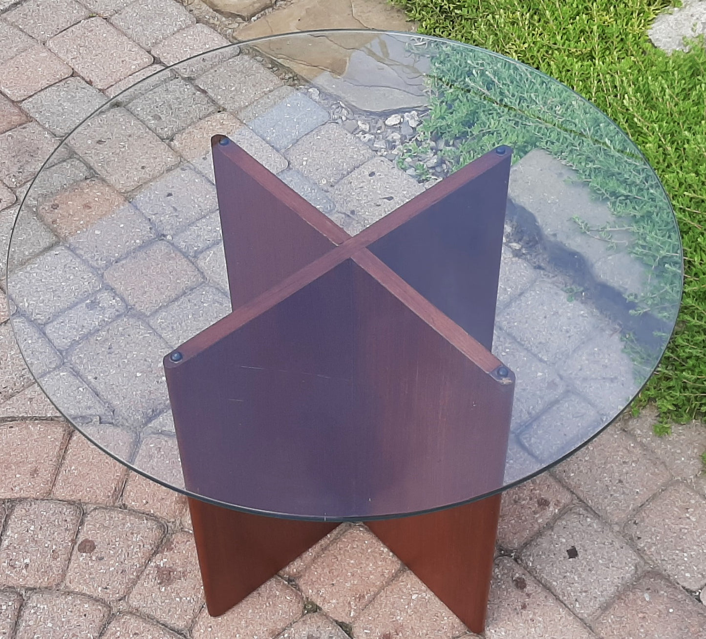 REFINISHED Mid Century Modern Teak & Glass Accent Table, perfect