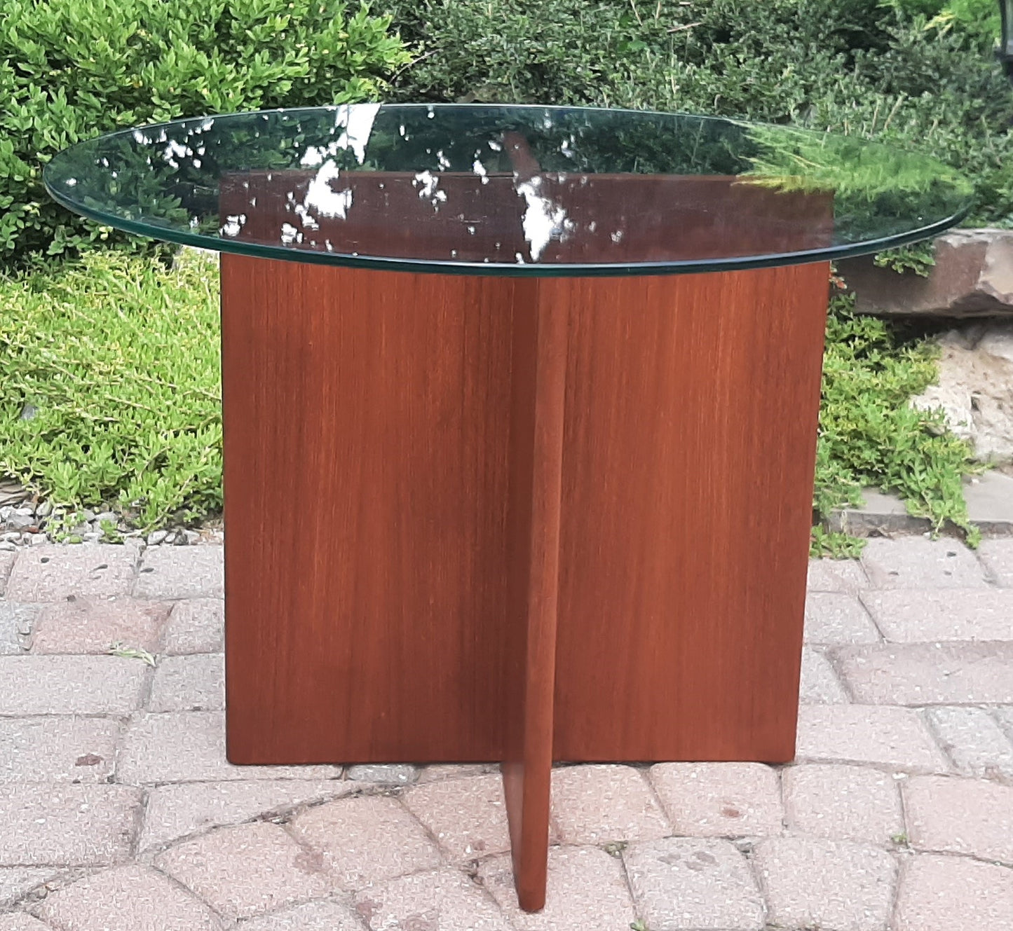 REFINISHED Mid Century Modern Teak & Glass Accent Table, perfect