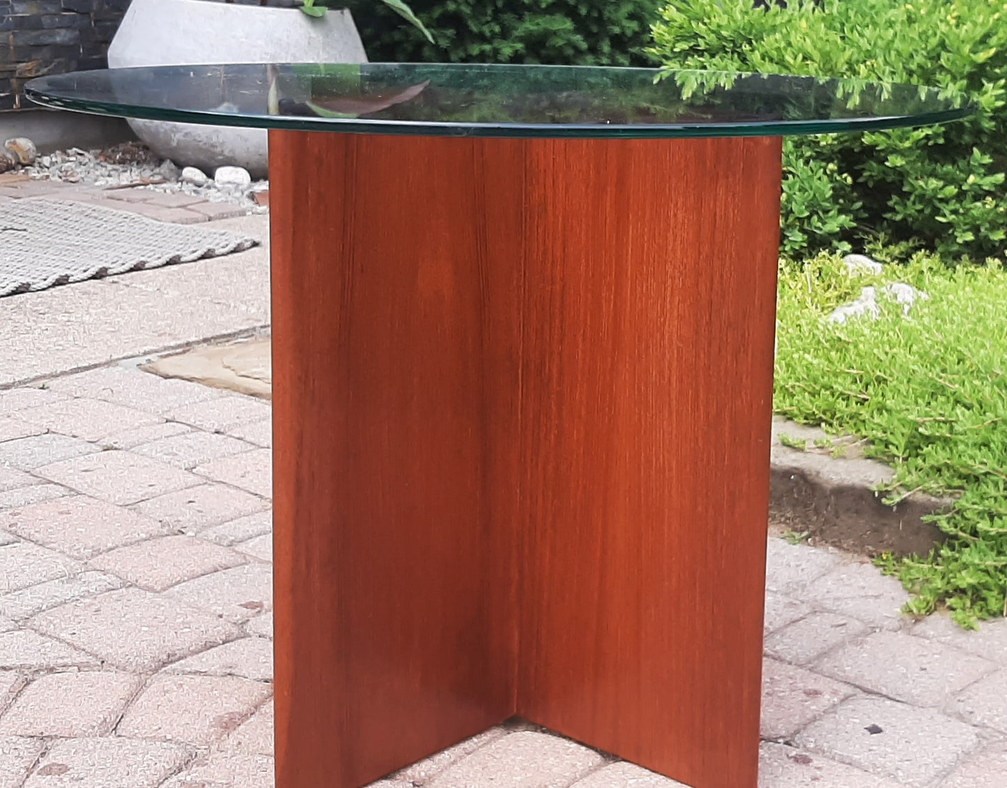 REFINISHED Mid Century Modern Teak & Glass Accent Table, perfect