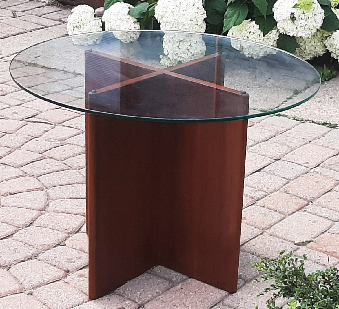 REFINISHED Mid Century Modern Teak & Glass Accent Table, perfect