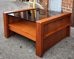 REFINISHED Mid Century Modern Teak & Glass Coffee Table with Storage 1