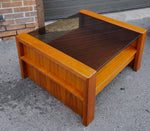 REFINISHED Mid Century Modern Teak & Glass Coffee Table with Storage 2