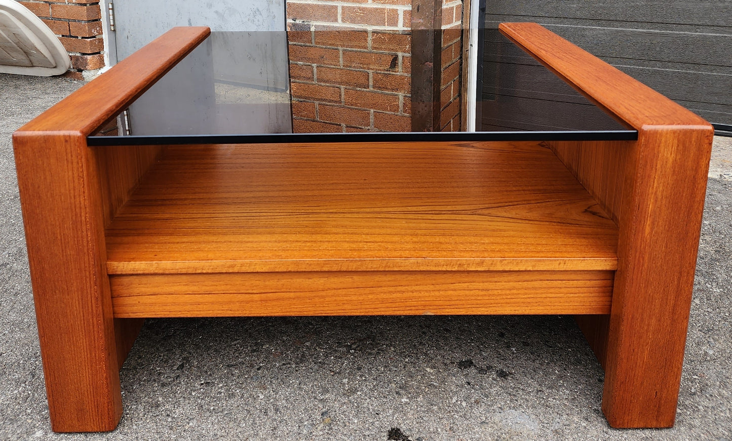 REFINISHED Mid Century Modern Teak & Glass Coffee Table with Storage