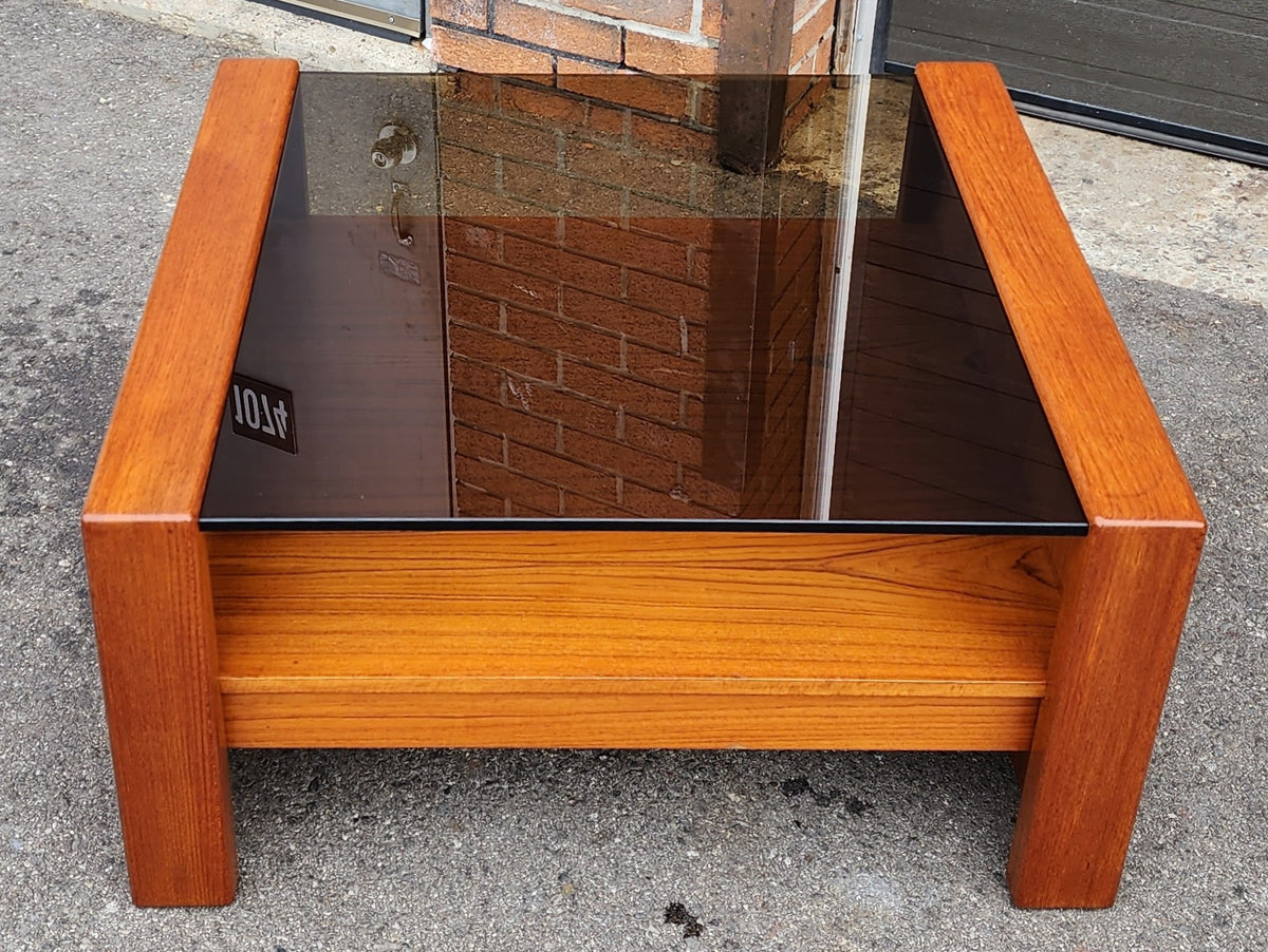 REFINISHED Mid Century Modern Teak & Glass Coffee Table with Storage