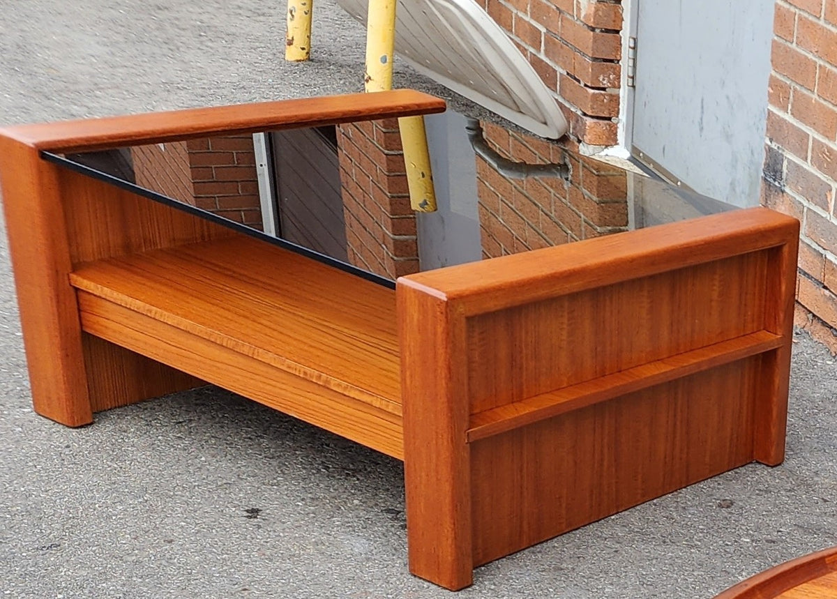 REFINISHED Mid Century Modern Teak & Glass Coffee Table with Storage