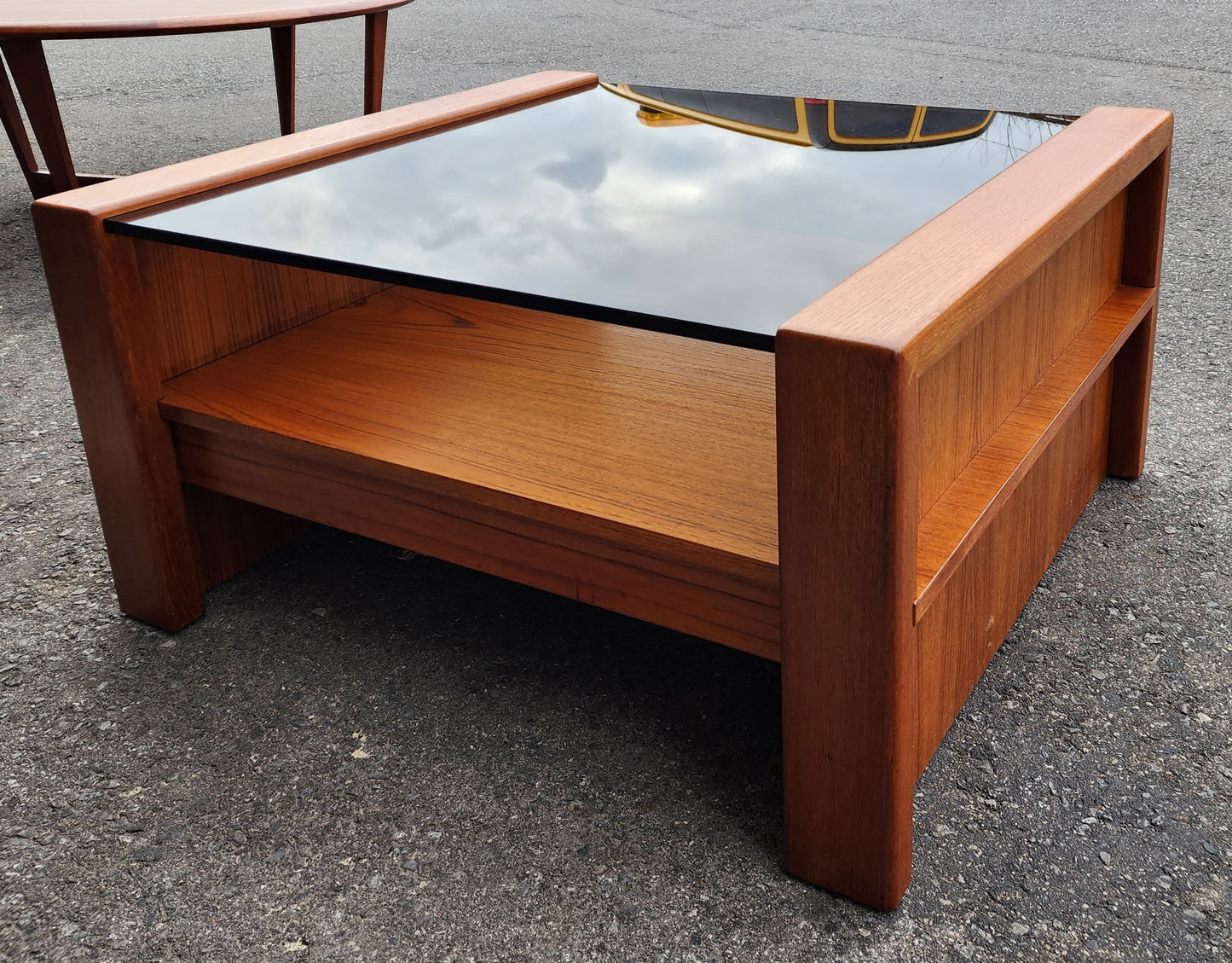 REFINISHED Mid Century Modern Teak & Glass Coffee Table with Storage