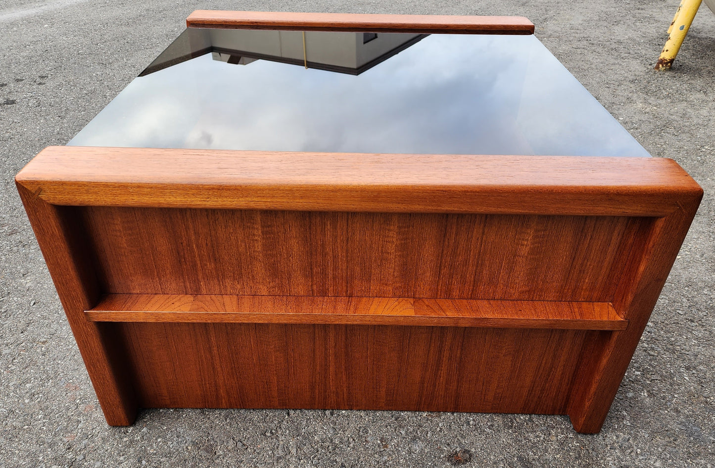 REFINISHED Mid Century Modern Teak & Glass Coffee Table with Storage
