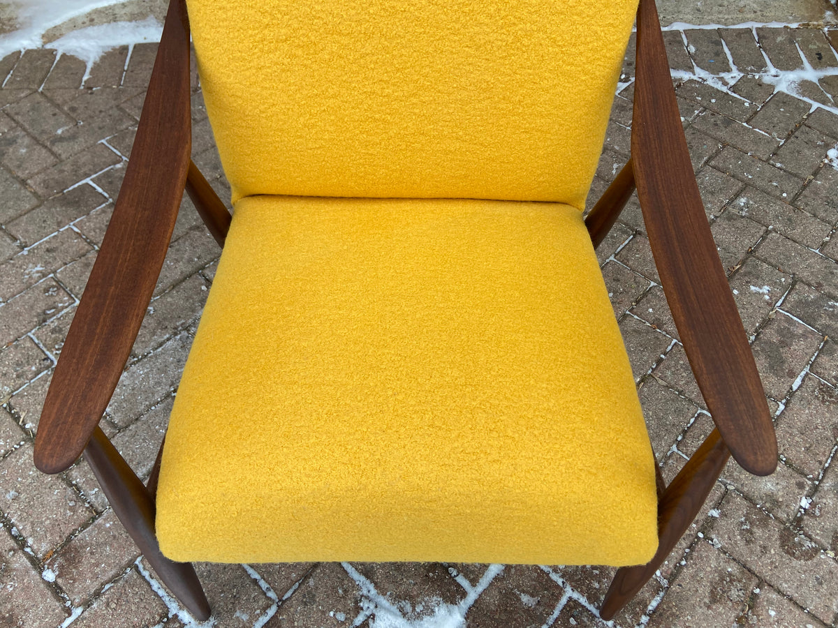REFINISHED REUPHOLSTERED Mid-Century Modern Teak Armchair