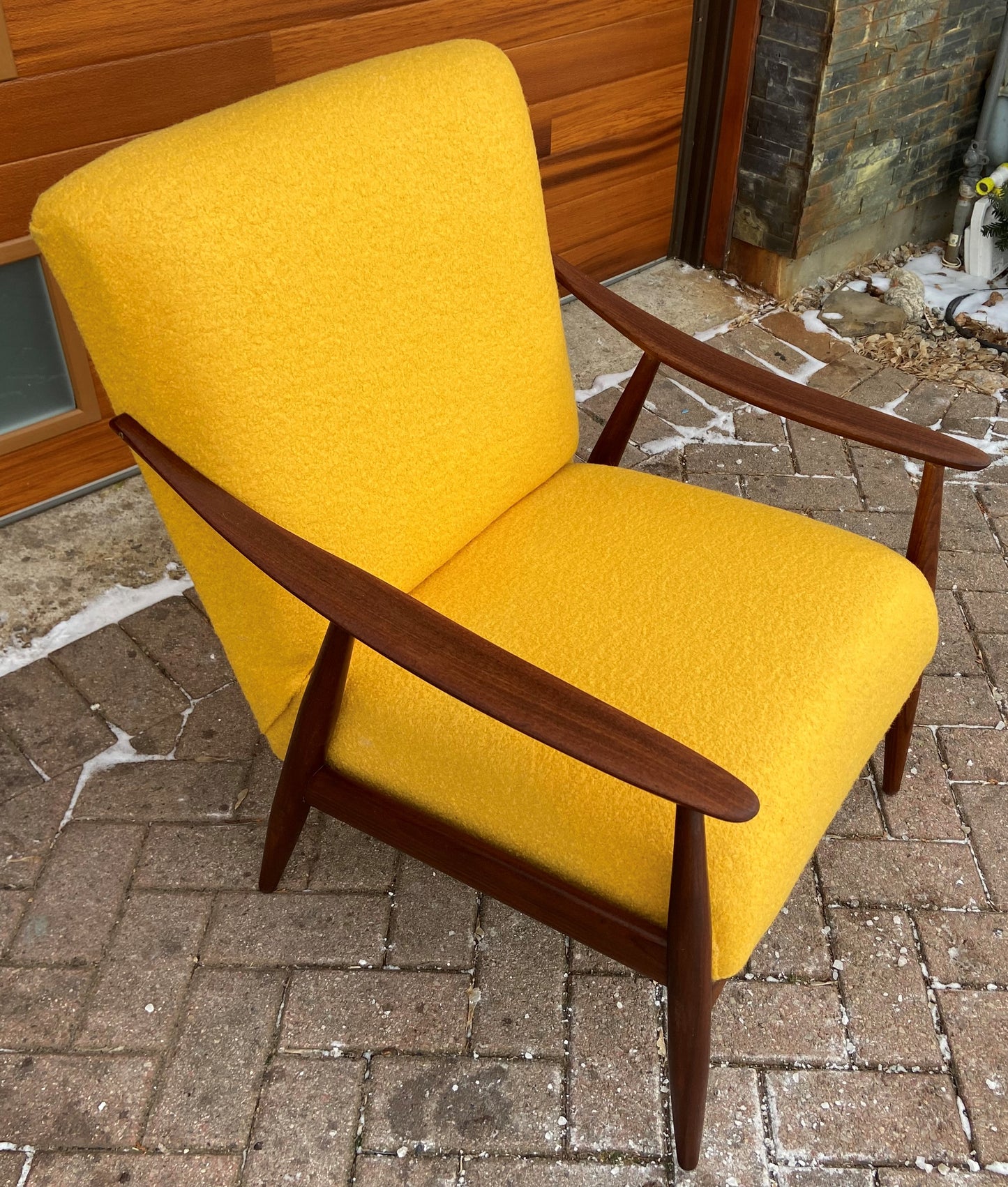 REFINISHED REUPHOLSTERED Mid-Century Modern Teak Armchair