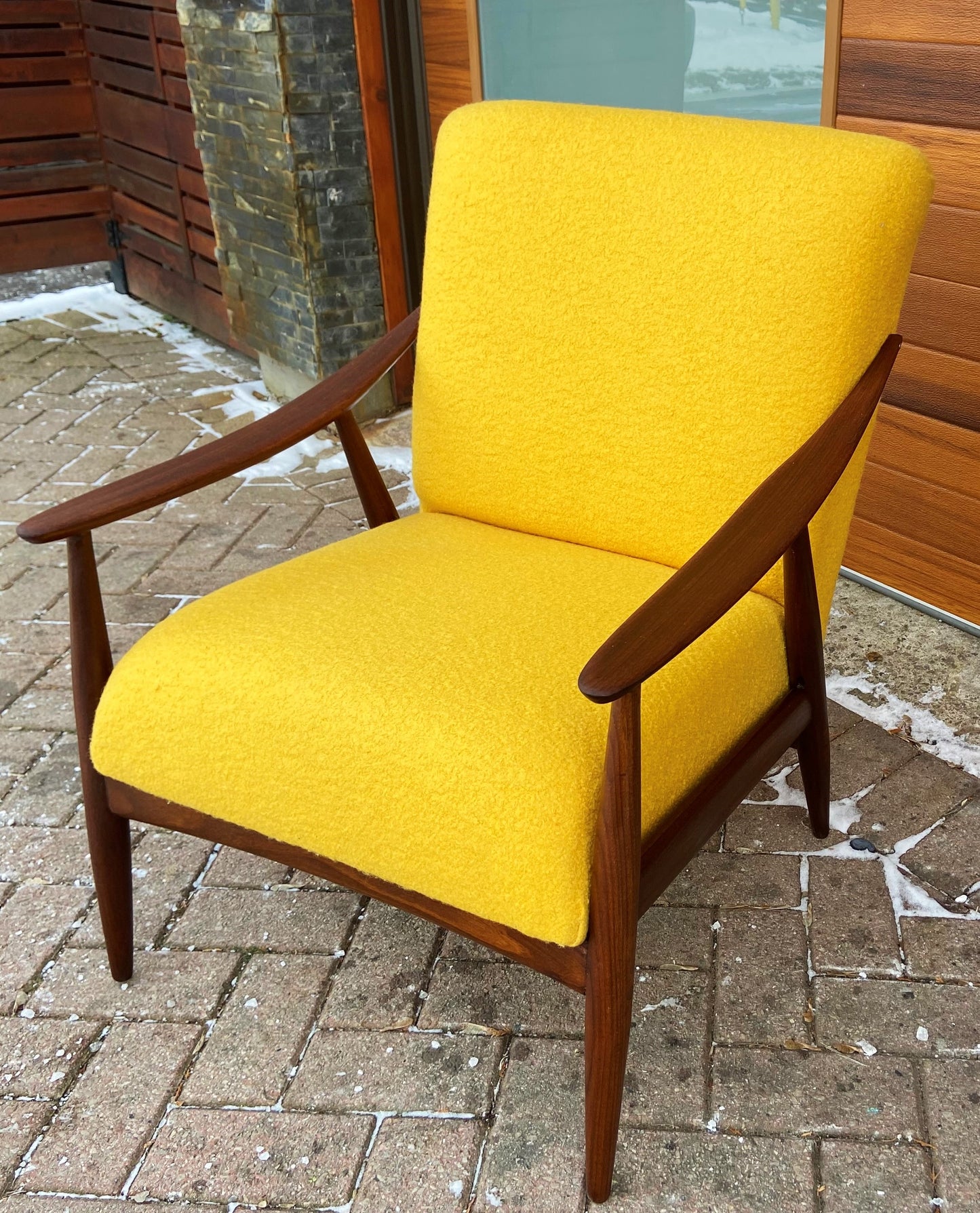 REFINISHED REUPHOLSTERED Mid-Century Modern Teak Armchair