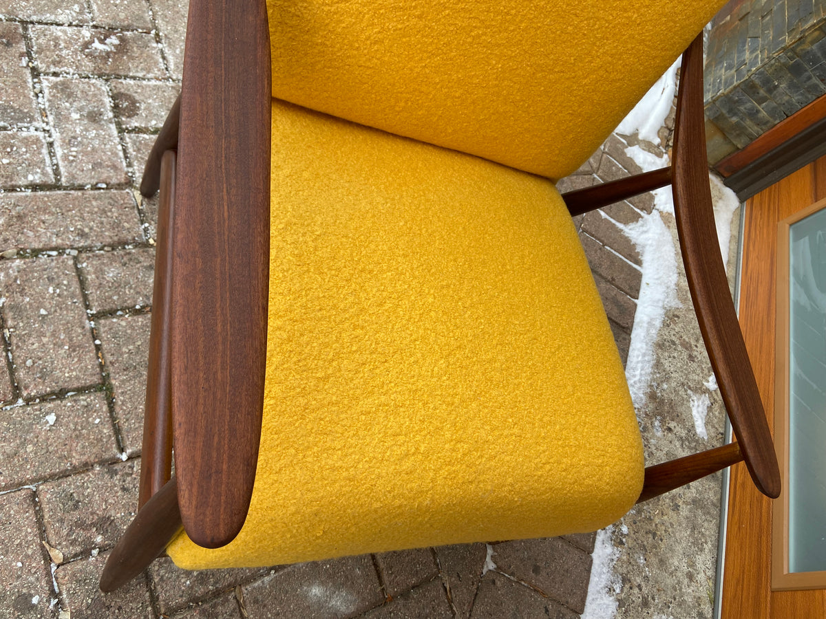 REFINISHED REUPHOLSTERED Mid-Century Modern Teak Armchair